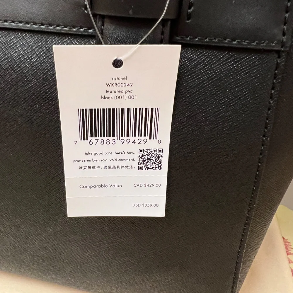 Kate Spade NY Black Melanie Satchel Jacquard Lining Zipper Closure NWT Original - Picture 7 of 9